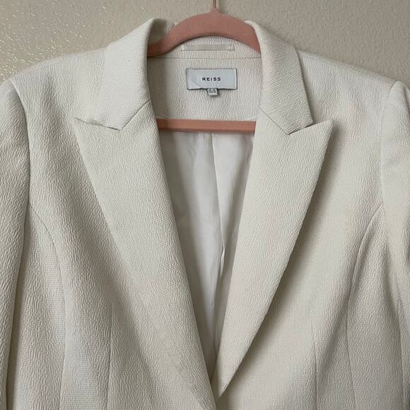 Reiss Blazer Womens Size 10 Cream Textured Knit Quiet Luxury Minimaist Preppy - Picture 4 of 15